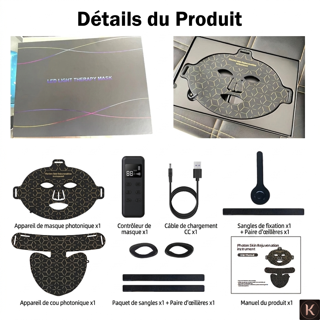 Masque LED Visage Photothérapie KORYANCE 8 Thérapies Anti-Âge & Éclat | Visage |