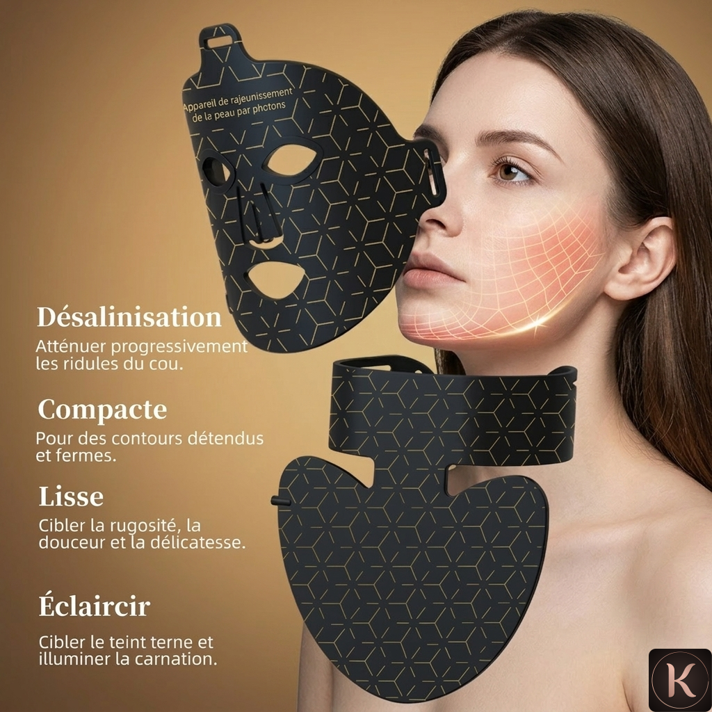 Masque LED Photothérapie KORYANCE 8 Thérapies Anti-Âge & Éclat | Visage & Cou Haute Densité